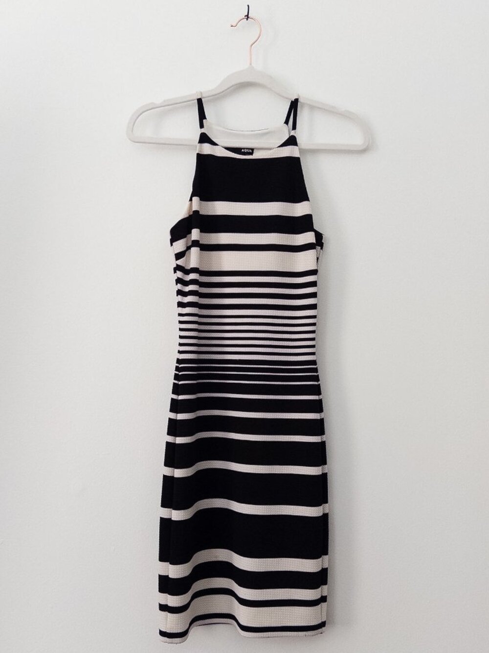 Aqua Womens Striped High Neck Halter Bodycon Dress Black White - Size Small